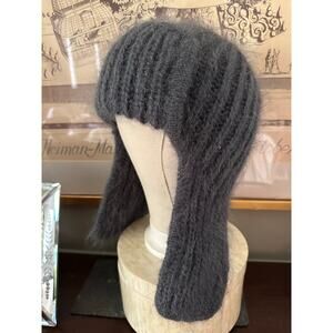 Mohair Wool Ear Flap Hat, Hand Knit Trapper Beanie gray Art and Craft hand knit